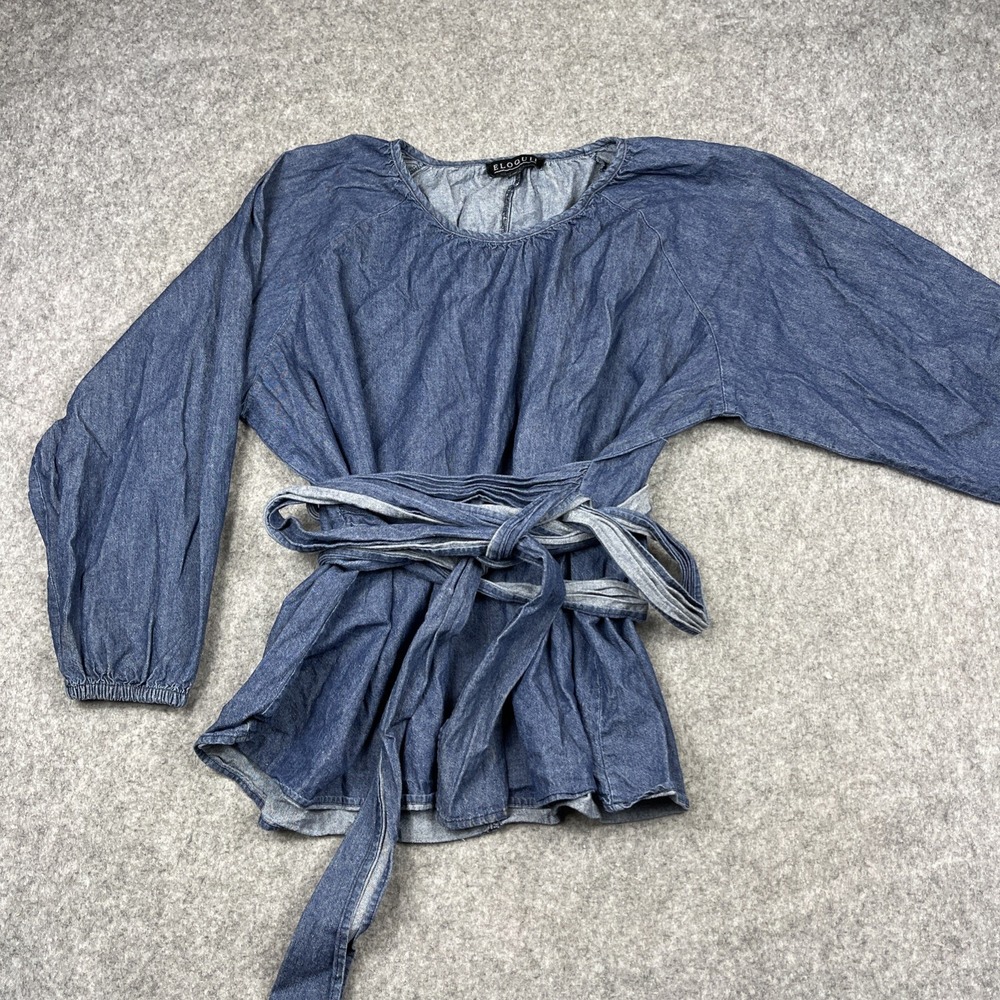ELOQUII Chambray Tie Waist Tunic Top Sz 20 Dolman Batwing Sleeve 100%‎ Cotton